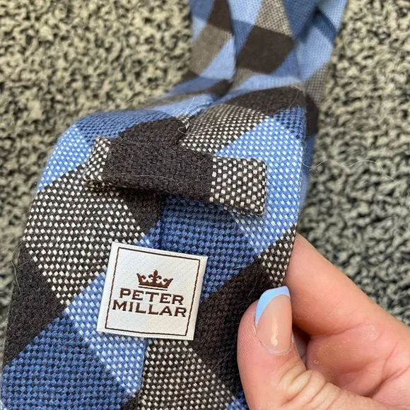 Peter Millar Blue Plaid Knit Wool Tie (J) - Picture 2 of 4